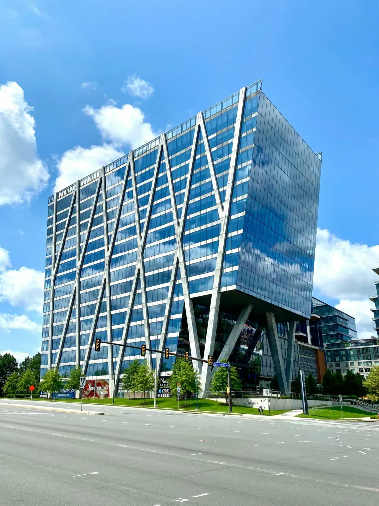 Modern glass-facade commercial office building